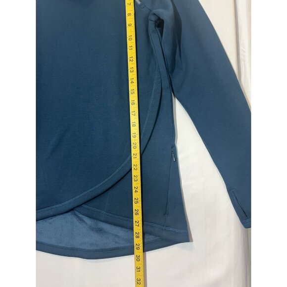 Athleta Women’s Cozy Karma Asym Pullover Sweatshirt Medium Blue Pockets Fleece - Picture 6 of 13